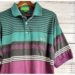 Vintage 90s Striped Color Block Grand Slam Polo XL Countryside Logo Teal Purple